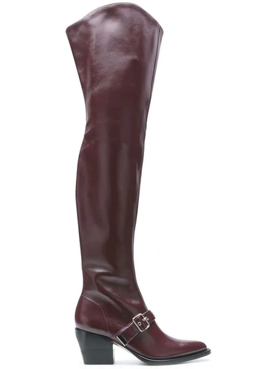 Shop Chloé Buckle Over-the-knee Boots In Red