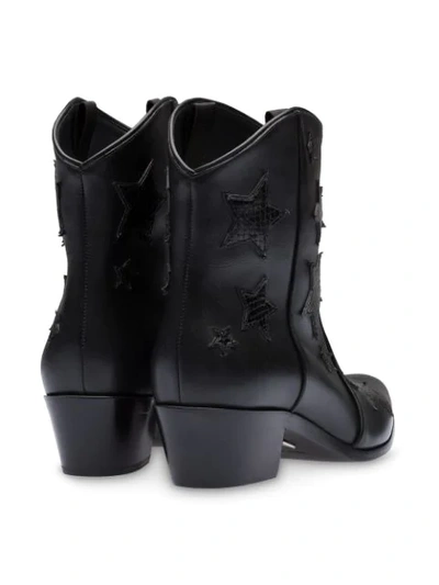 Shop Miu Miu Black Star Embellished 35 Leather Cowboy Boots