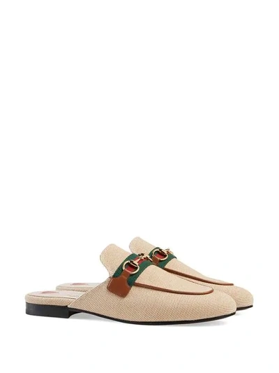 Shop Gucci Princetown Canvas Slippers In Brown