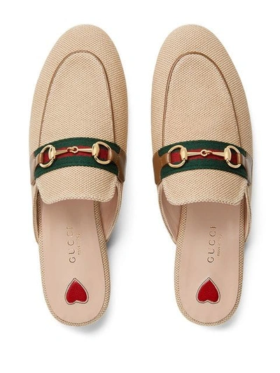 Shop Gucci Princetown Canvas Slippers In Brown