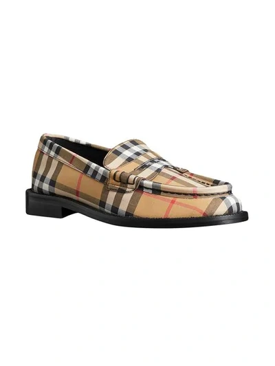 Shop Burberry Yellow, Black And White Vintage Check Penny Loafers