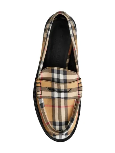 Shop Burberry Yellow, Black And White Vintage Check Penny Loafers