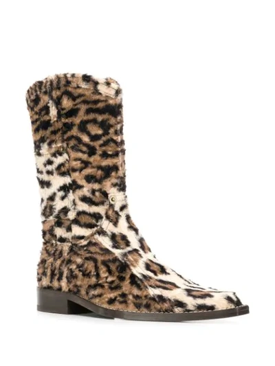 Shop Martine Rose Leopard Print Cowboy Boots In Neutrals ,brown