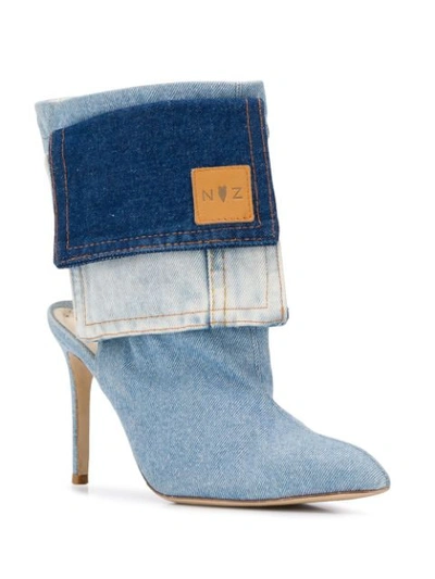 Shop Natasha Zinko Washed Denim Pocket Ankle Boots In Blue