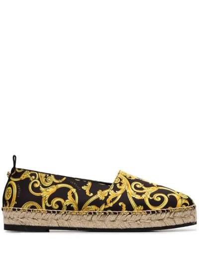 Shop Versace Black And Yellow Tribute Leather Espadrilles