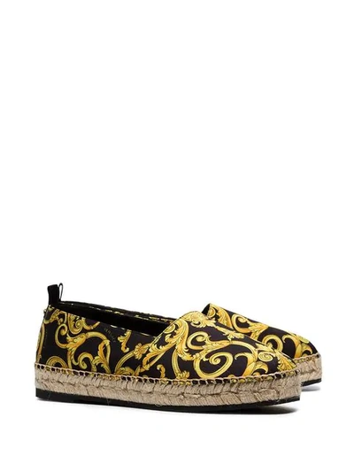 Shop Versace Black And Yellow Tribute Leather Espadrilles