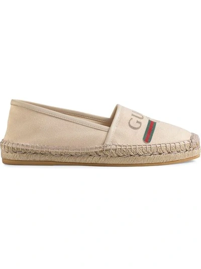 Shop Gucci Logo Canvas Espadrilles In White