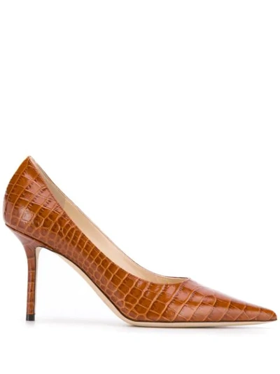 Shop Jimmy Choo Love 85mm Crocodile-effect Pumps In Brown