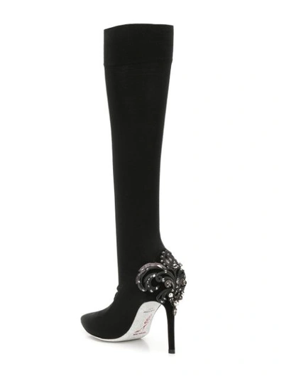 Shop René Caovilla Embellished Heel Knee-high Boots - Black