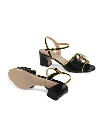 Shop Gucci Leather Mid-heel Sandal With Bee In Black