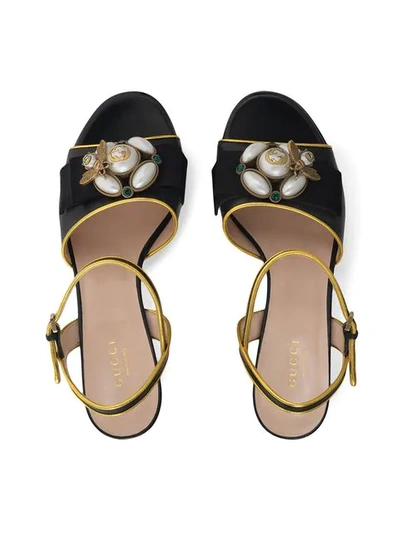 Shop Gucci Leather Mid-heel Sandal With Bee In Black