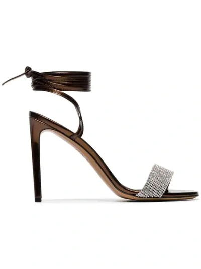 Shop Alexandre Vauthier Bronze Kim 100 Crystal Embellished Leather Sandals In Brown