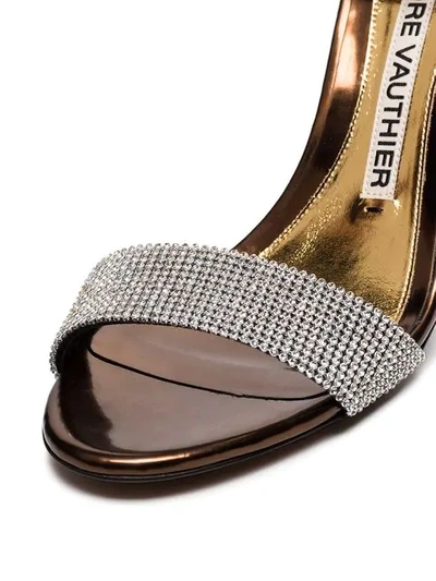 Shop Alexandre Vauthier Bronze Kim 100 Crystal Embellished Leather Sandals In Brown