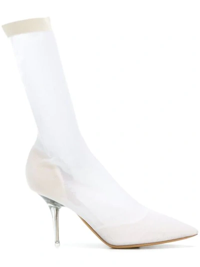 Shop Yeezy Transparent Knit Ankle Boots In White