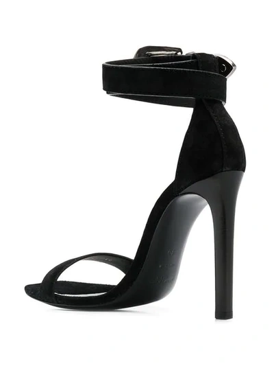 Shop Saint Laurent Textured Buckle High Sandals In Black