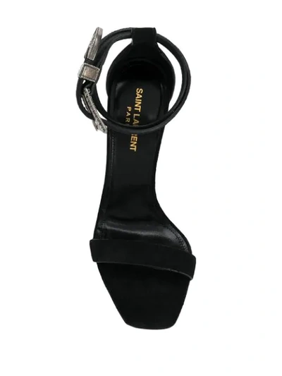 Shop Saint Laurent Textured Buckle High Sandals In Black