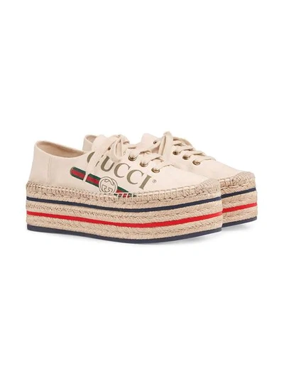 Shop Gucci Logo Platform Espadrilles In White