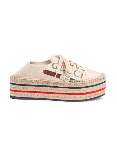 Shop Gucci Logo Platform Espadrilles In White