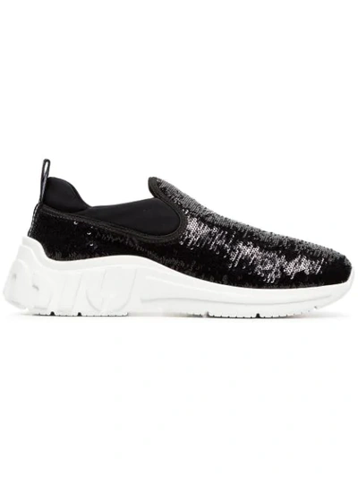 slip-on leather sequin sneakers