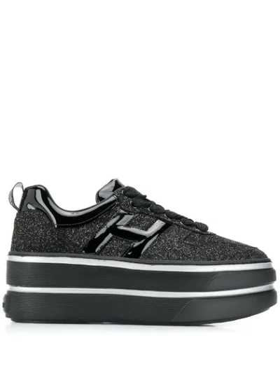 Shop Hogan Glitter Platform Sneakers In Black