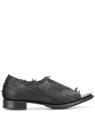 Shop Yohji Yamamoto Open Toe Woven Loafers In Black