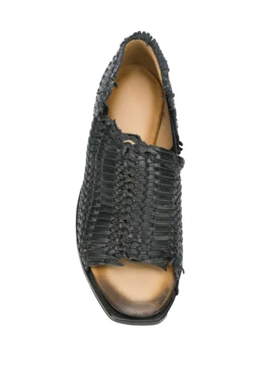 Shop Yohji Yamamoto Open Toe Woven Loafers In Black