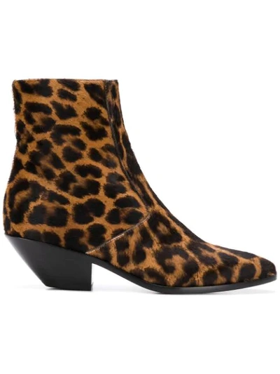 Shop Saint Laurent Leo Animal-print Ankle Boots - Brown