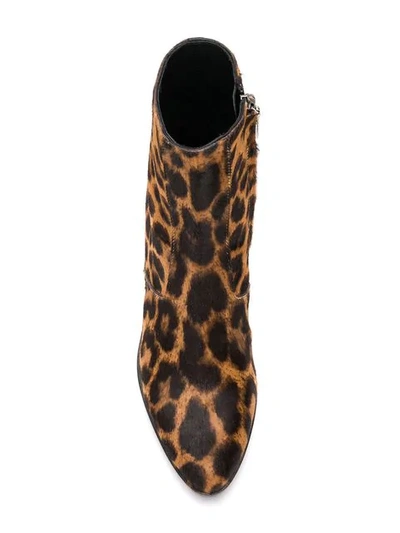 Shop Saint Laurent Leo Animal-print Ankle Boots - Brown