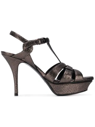 Shop Saint Laurent Platform Glitter Sandals In Metallic
