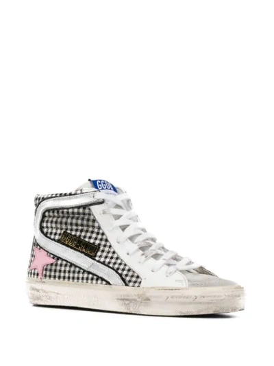 GOLDEN GOOSE CHECKED HIGH TOP SNEAKERS - 白色