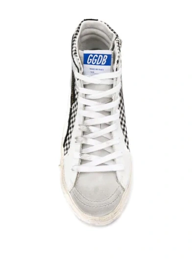 GOLDEN GOOSE CHECKED HIGH TOP SNEAKERS - 白色