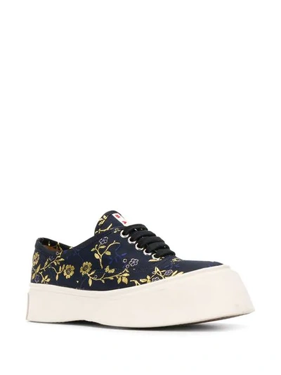 Shop Marni Floral Embroidered Flatform Sneakers In Blue