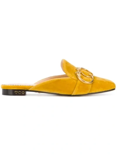 Shop Charlotte Olympia Buckle Detail Velvet Mules - Yellow