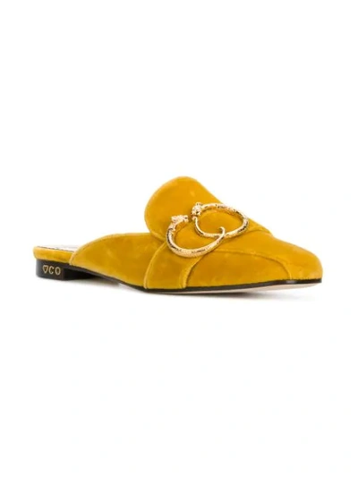 Shop Charlotte Olympia Buckle Detail Velvet Mules - Yellow