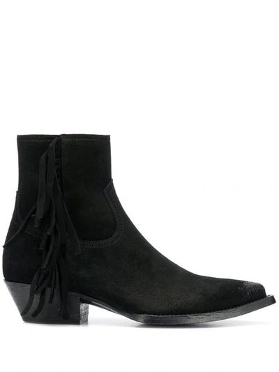 Shop Saint Laurent Lukas Fringed Boots In Black