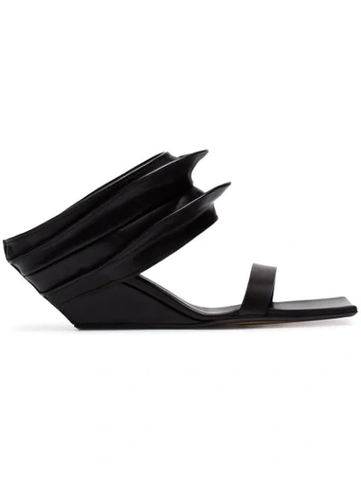 Shop Rick Owens Black 100 Strappy Wedge Mule Leather Sandals