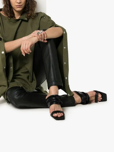 RICK OWENS BLACK 100 STRAPPY WEDGE MULE LEATHER SANDALS - 黑色
