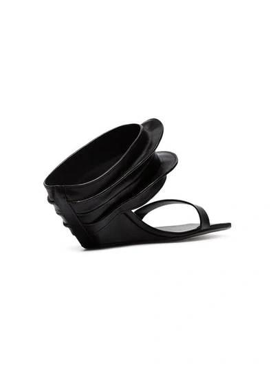 RICK OWENS BLACK 100 STRAPPY WEDGE MULE LEATHER SANDALS - 黑色