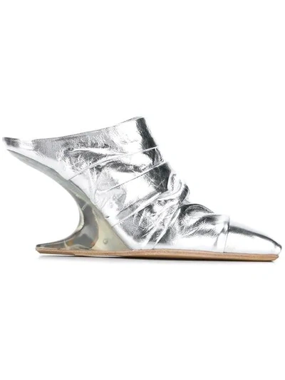 Shop Rick Owens Metallic Ruched Mules In 180 Silver