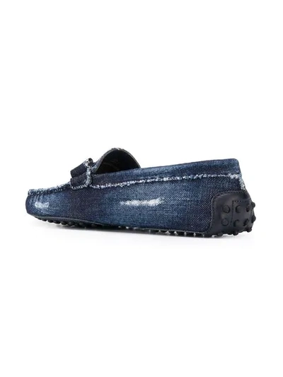 Shop Tod's Distressed Denim Gommino Driving Shoes In Blue