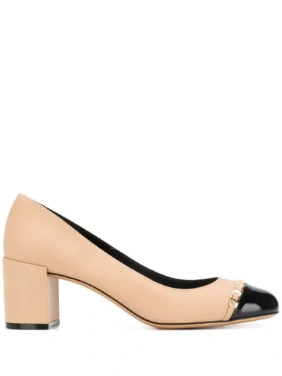 Shop Ferragamo Vara Chain Pumps In Neutrals