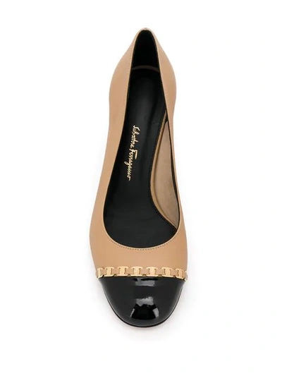 Shop Ferragamo Vara Chain Pumps In Neutrals