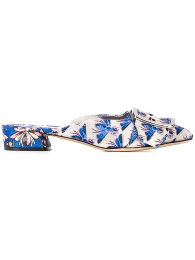 Shop Casadei Bug Embroidered Slippers In Blue