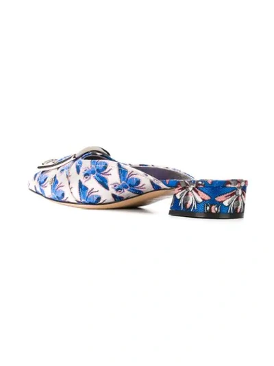 Shop Casadei Bug Embroidered Slippers In Blue