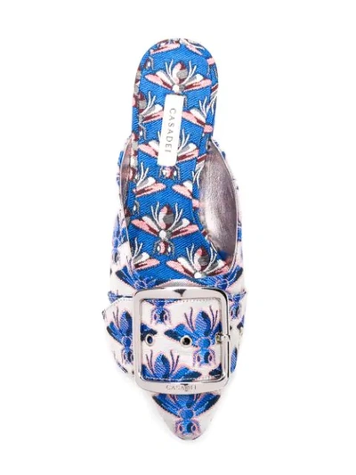 Shop Casadei Bug Embroidered Slippers In Blue