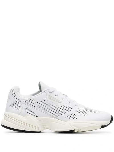 Shop Adidas Originals White Falcon Perforated Leather Sneakers