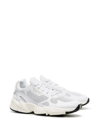 Shop Adidas Originals White Falcon Perforated Leather Sneakers