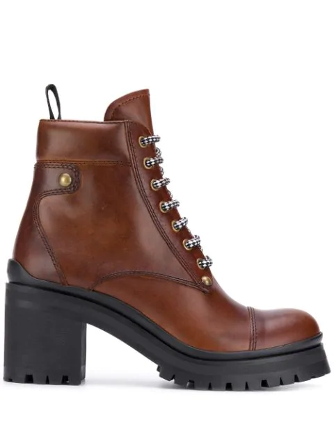 Miu Miu Lace-up Leather Lug-sole Hiker Boots In Brown | ModeSens