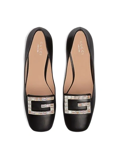 Shop Gucci Leather Mid-heel Pump With Crystal G In Black