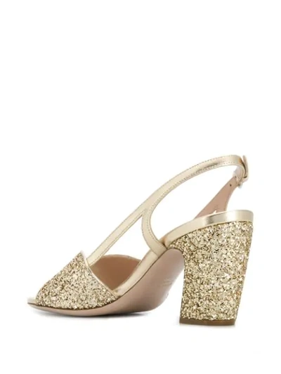 Shop Miu Miu Glitter Sandals In Neutrals ,metallic